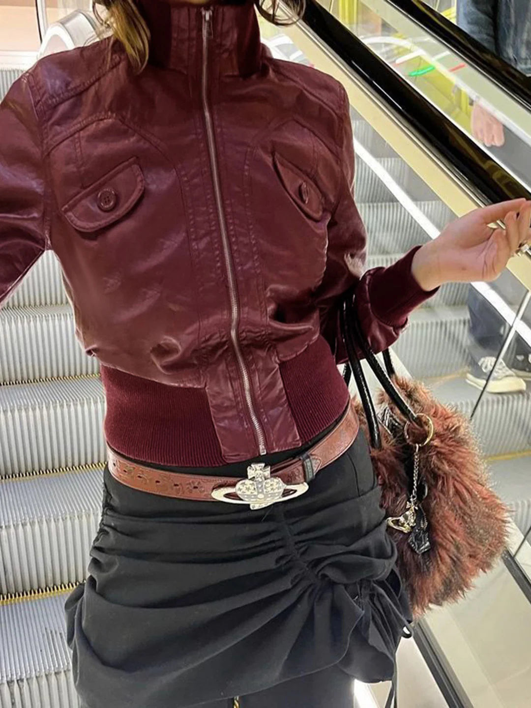 Florencia Cropped Faux Leather Jacket