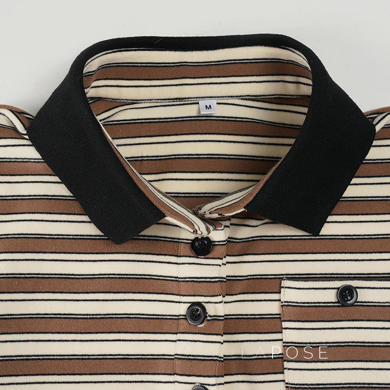 Germani Striped Long Sleeve Polo Top