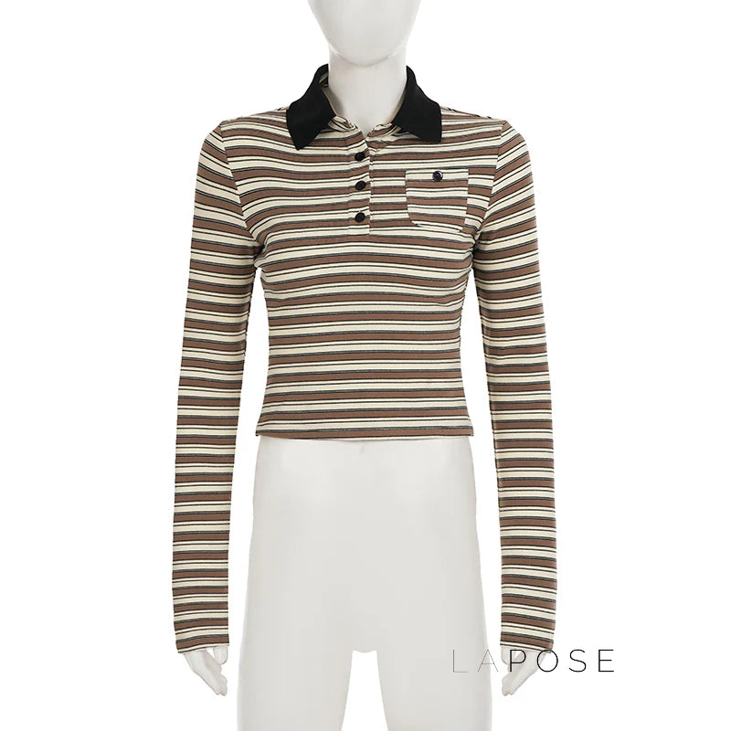 Germani Striped Long Sleeve Polo Top