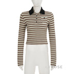 Germani Striped Long Sleeve Polo Top