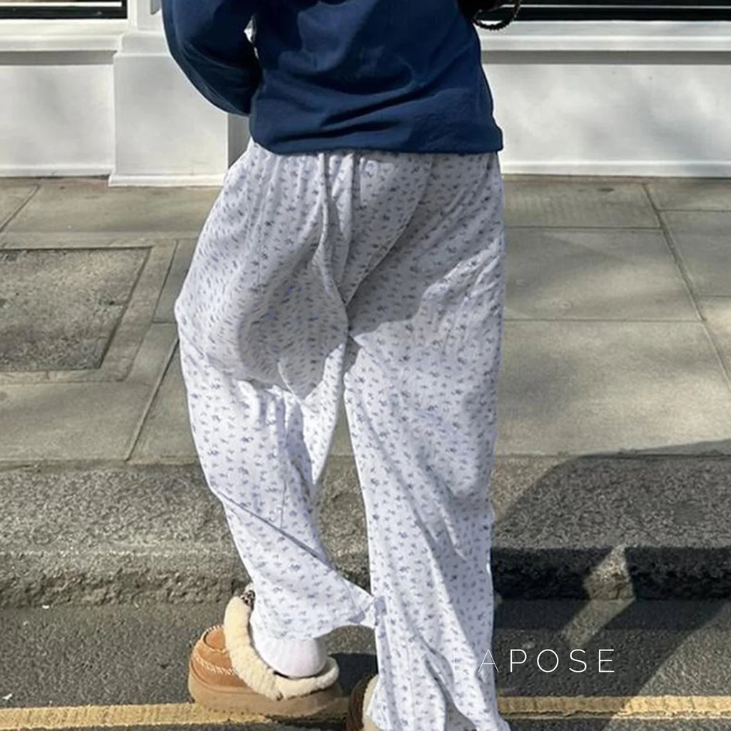 Grey Floral Drawstring Lounge Pants