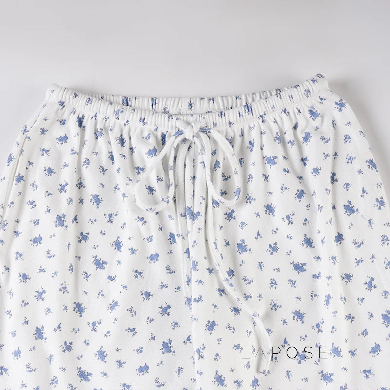 Grey Floral Drawstring Lounge Pants