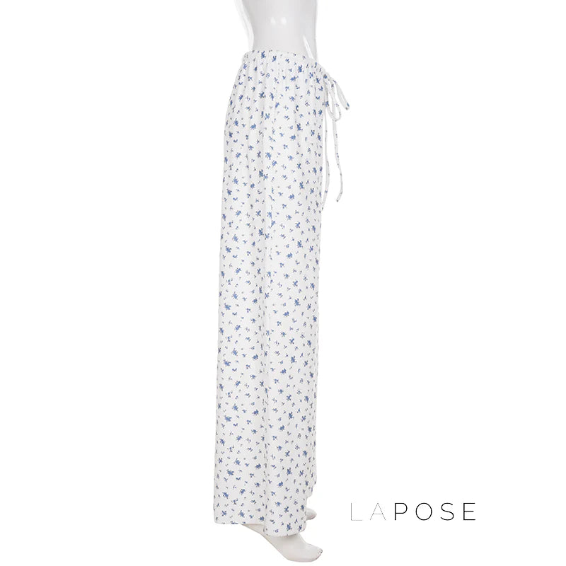 Grey Floral Drawstring Lounge Pants