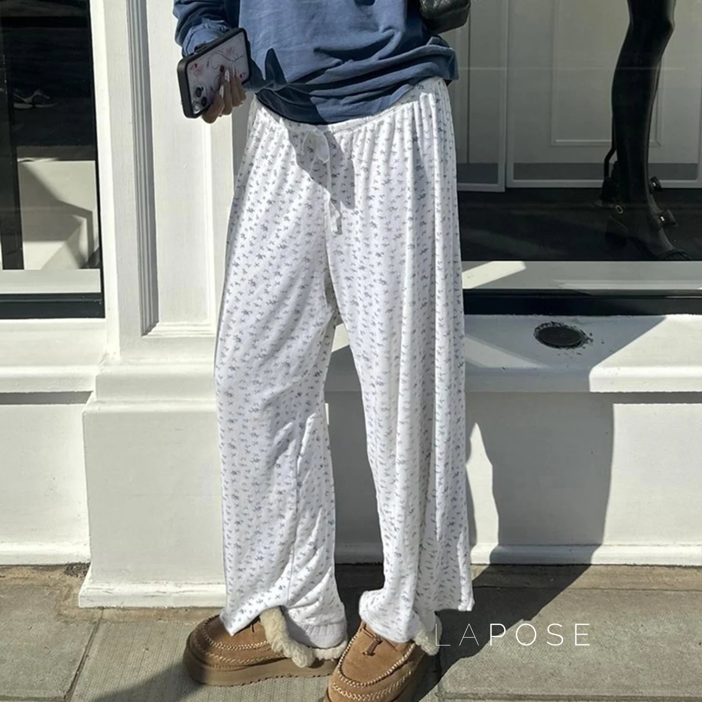 Grey Floral Drawstring Lounge Pants