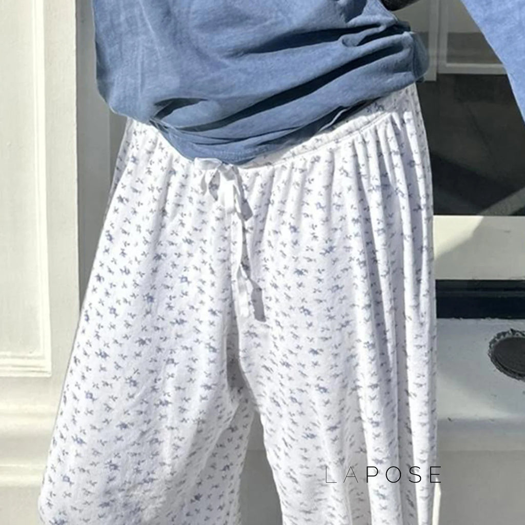 Grey Floral Drawstring Lounge Pants