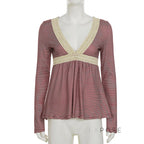 Haley Red Striped Lace Top