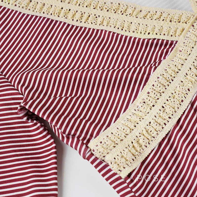 Haley Red Striped Lace Top
