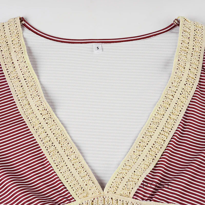 Haley Red Striped Lace Top