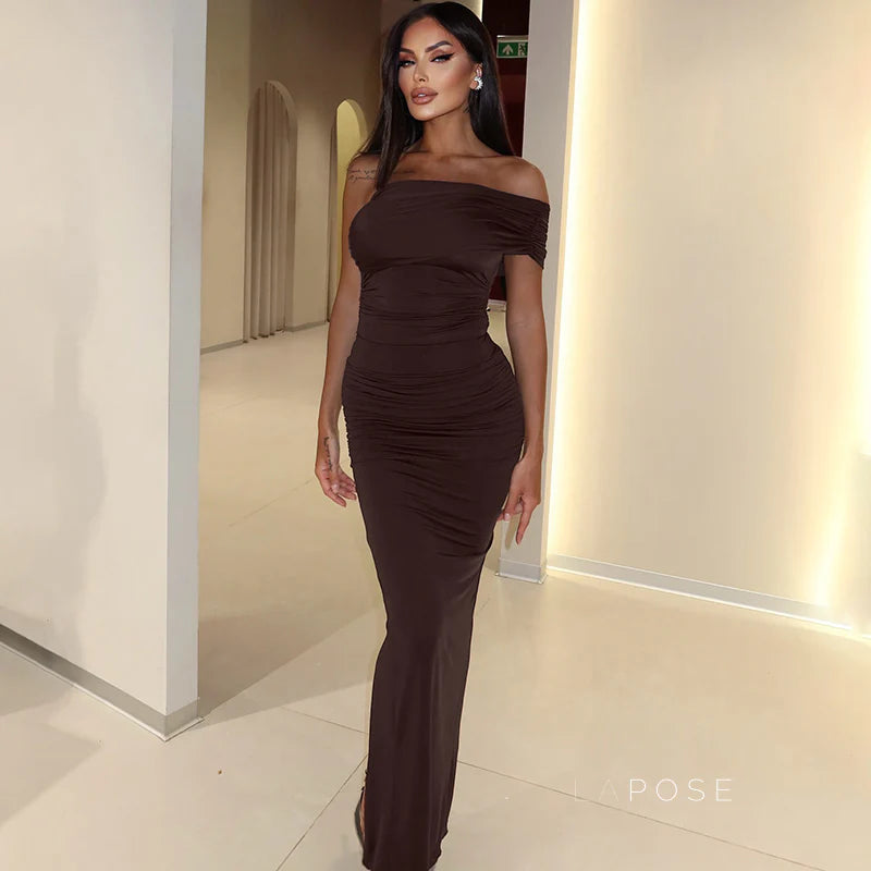 Hayat One-Shoulder Ruched Maxi Dress