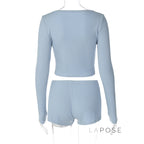 Heather Ribbed V-Neck Lounge Set