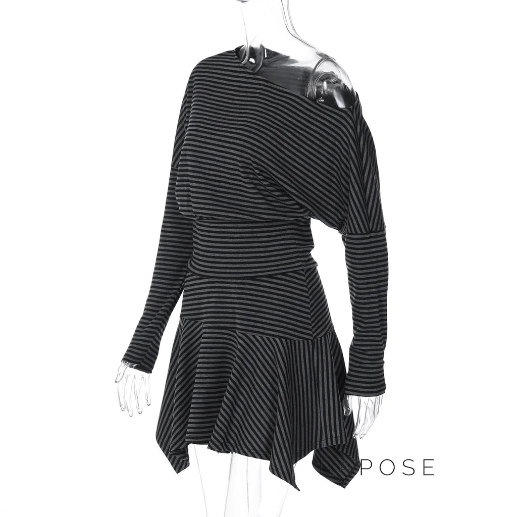 Indya Striped Off-Shoulder Skirt Set