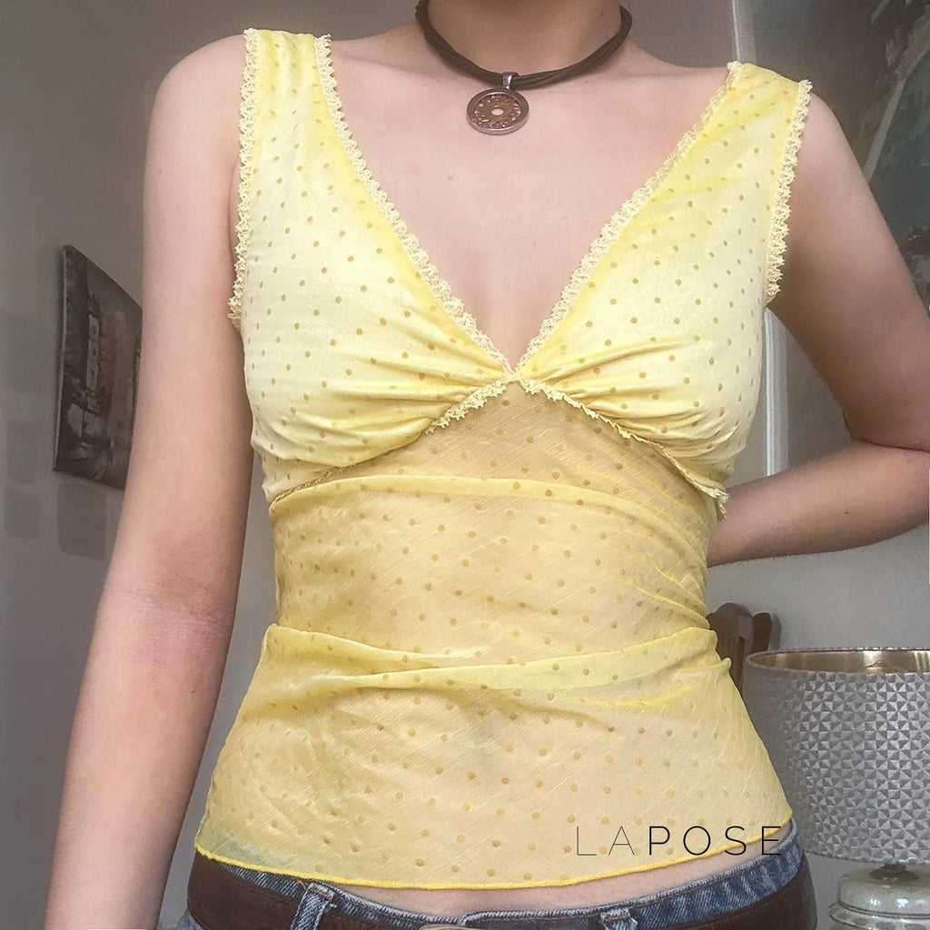 Ivonne Polka Dot Mesh Top
