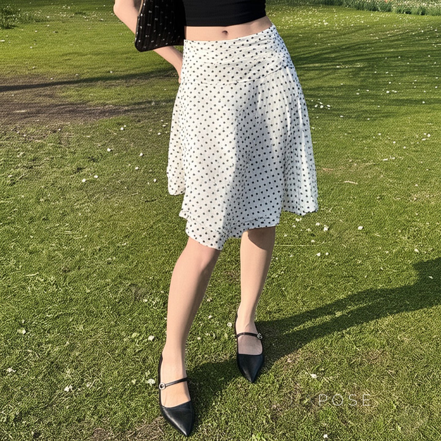 Izel Polka Dot Mesh Midi Skirt