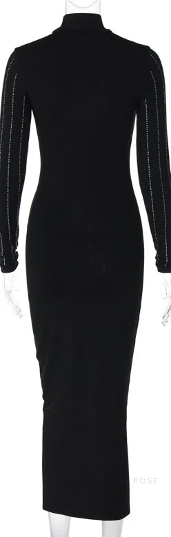 Joslynn High Neck Rhinestone Midi Dress