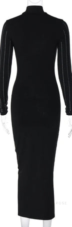 Joslynn High Neck Rhinestone Midi Dress