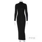 Joslynn High Neck Rhinestone Midi Dress