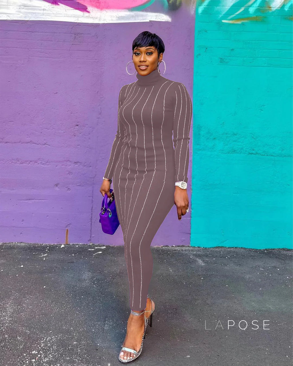 Joslynn High Neck Rhinestone Midi Dress