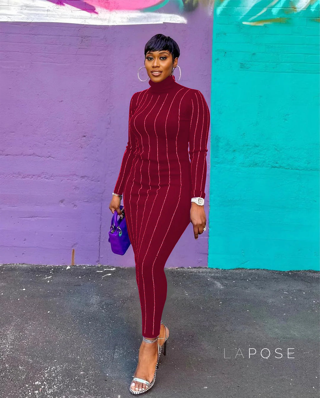 Joslynn High Neck Rhinestone Midi Dress