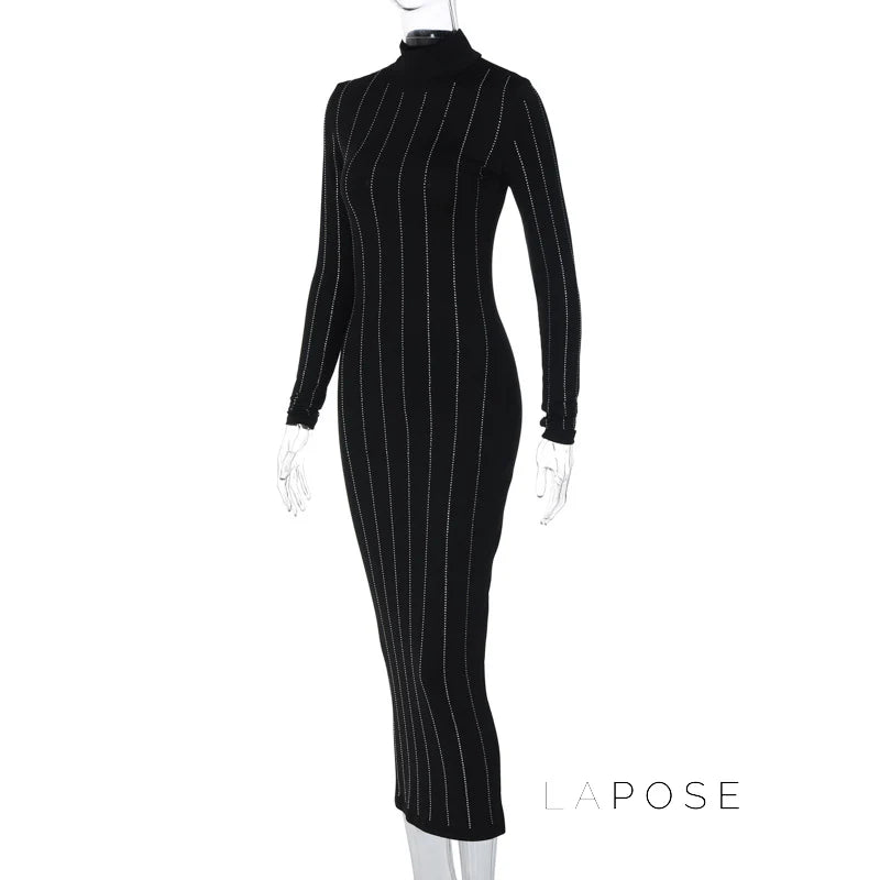 Joslynn High Neck Rhinestone Midi Dress