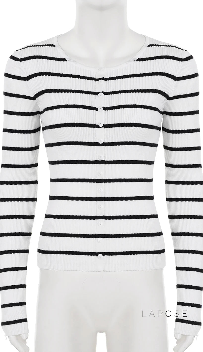 Joyanna Striped Cropped Knit Cardigan