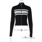 Kacy Contrast Zipper Knit Top