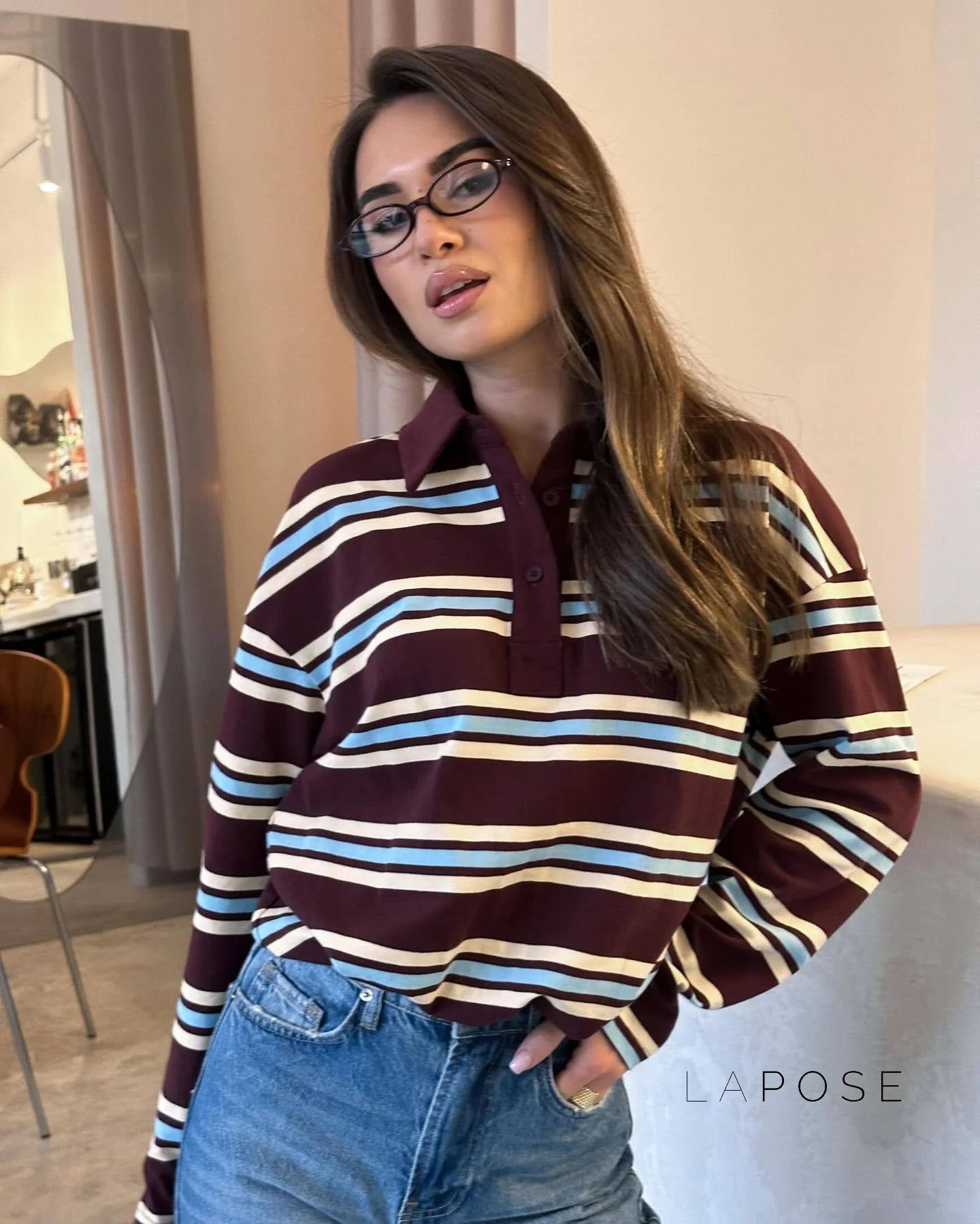 Kaelin Contrast Striped Knit Polo