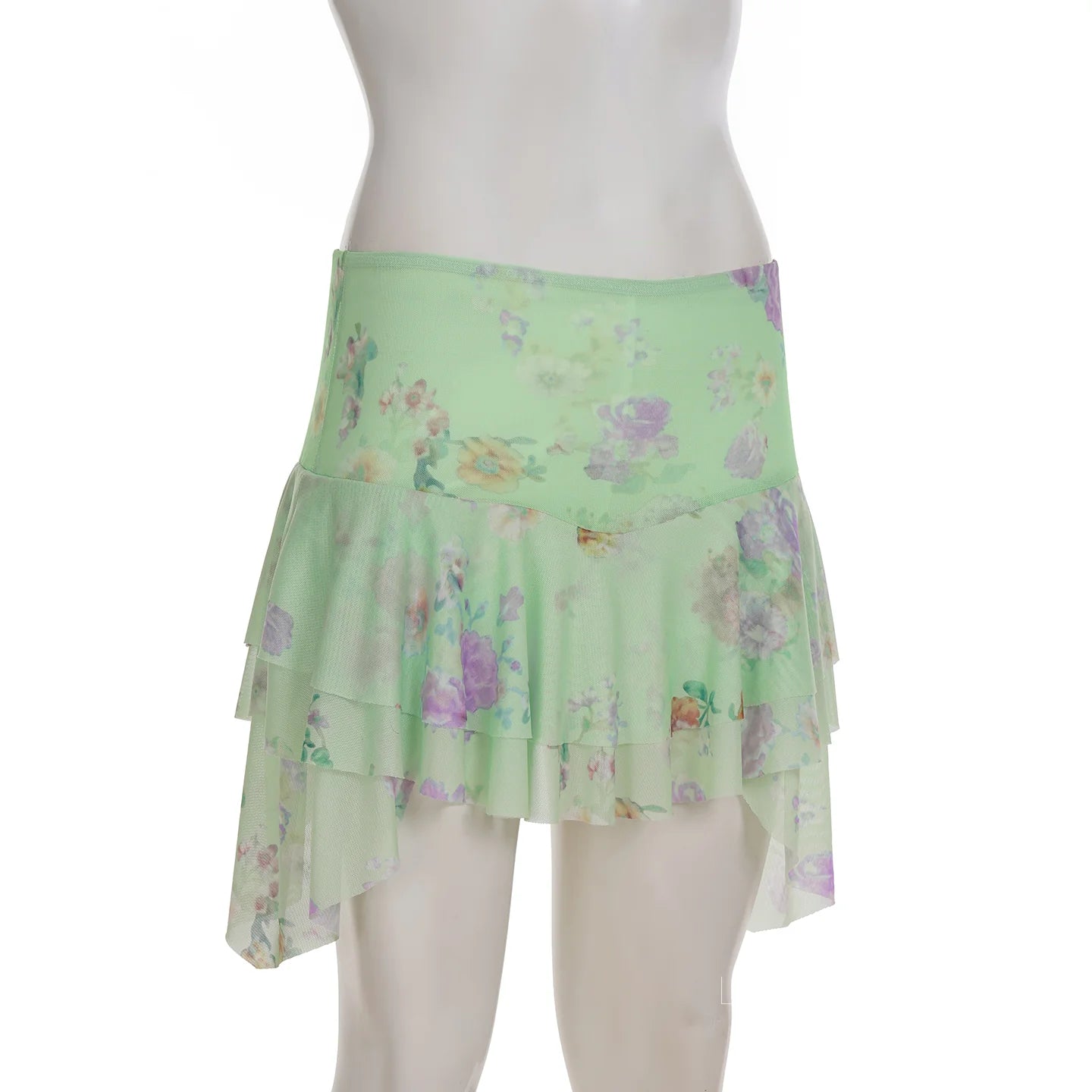 Kaelynn Floral Asymmetric Mini Skirt