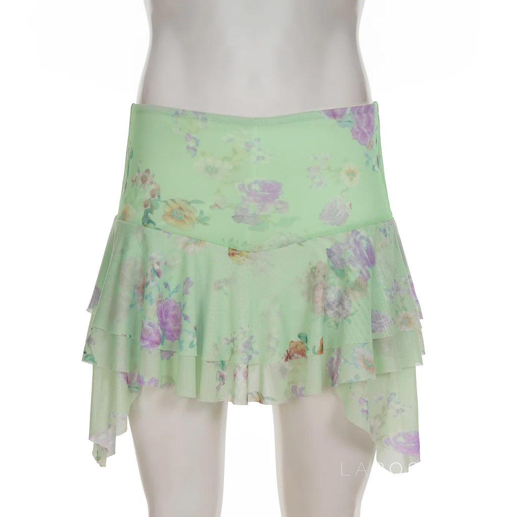 Kaelynn Floral Asymmetric Mini Skirt