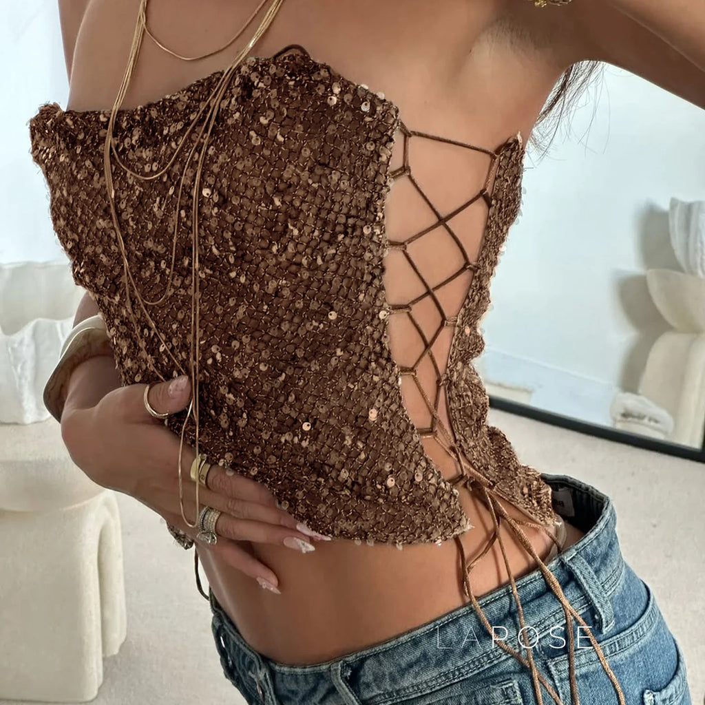 Kaidyn Sequin Crop Tube Top