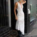 Kaliah Lace Ruched Asymmetric Dress