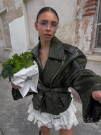 Kamia Green Faux Leather Biker Jacket