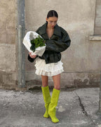 Kamia Green Faux Leather Biker Jacket