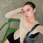 Karaline Ribbed Knit V-Neck Top