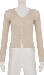 Karaline Ribbed Knit V-Neck Top