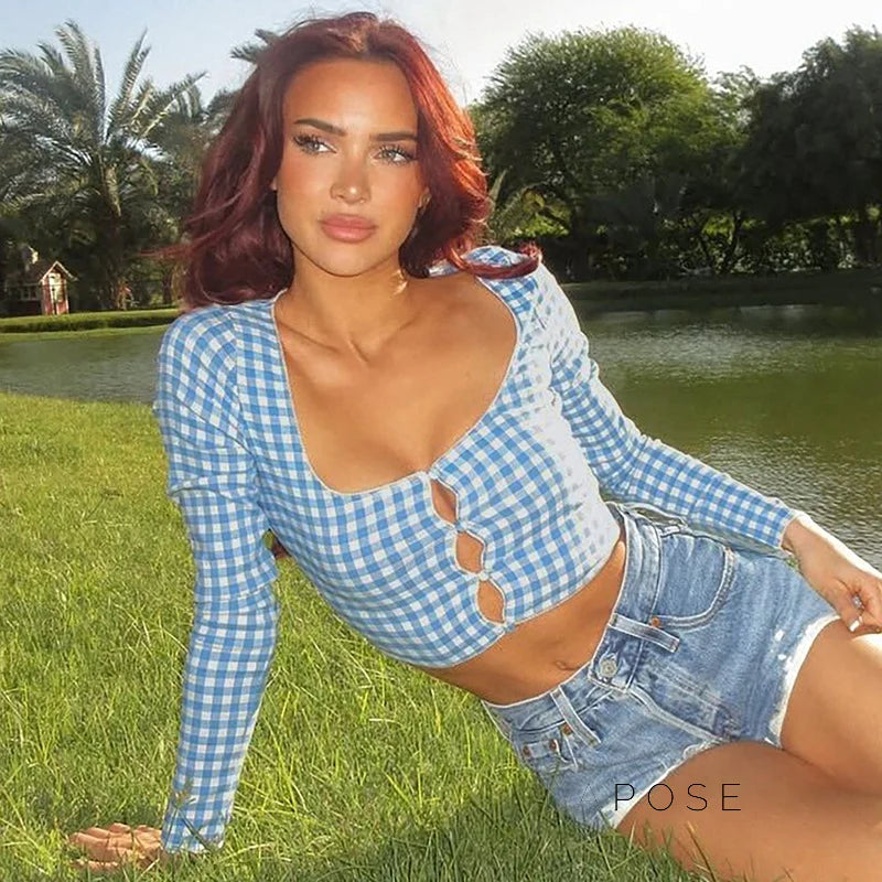 Karena Plaid Button-Up Crop Top