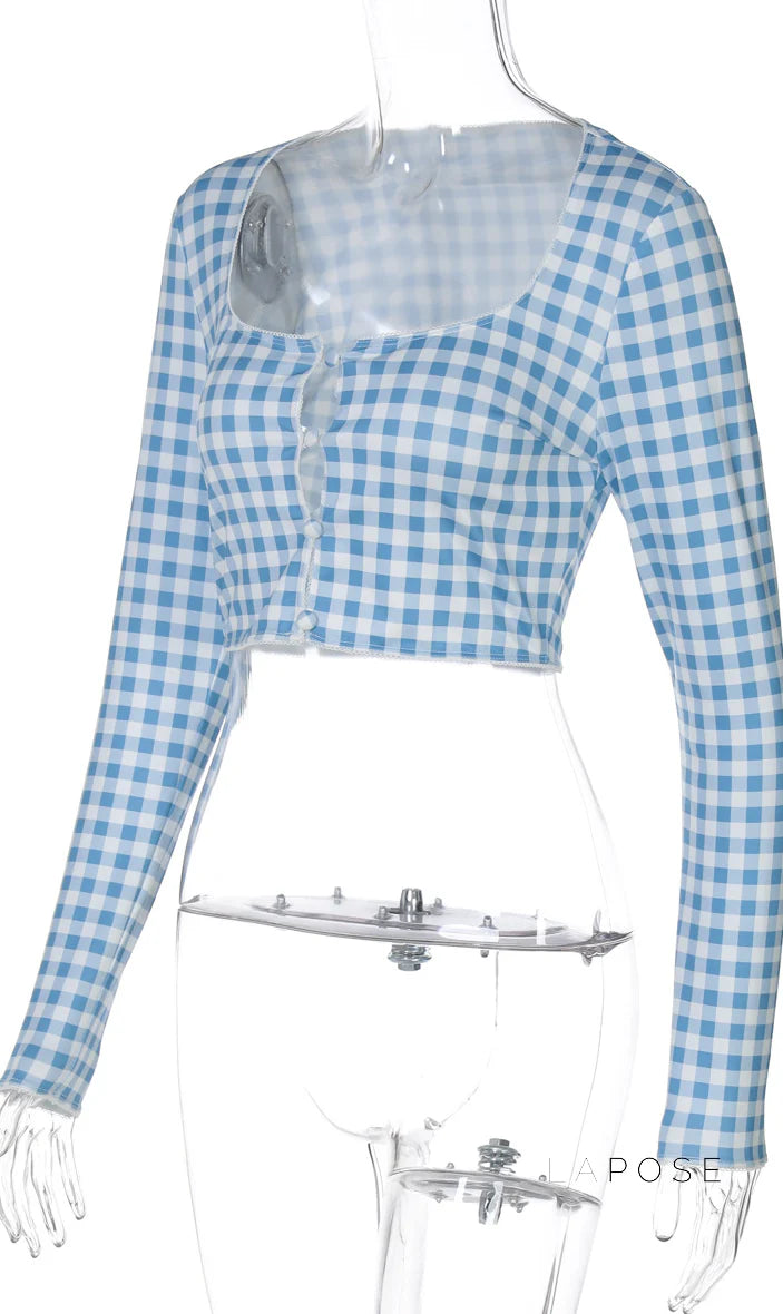 Karena Plaid Button-Up Crop Top