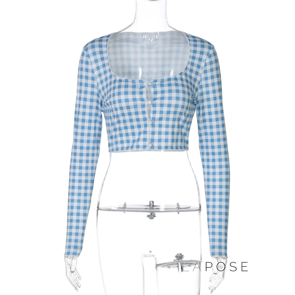 Karena Plaid Button-Up Crop Top