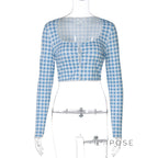 Karena Plaid Button-Up Crop Top