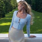 Karena Plaid Button-Up Crop Top