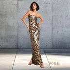 Karsen Leopard Print Tube Maxi Dress