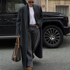 Kassidee Striped Lapel Long Coat