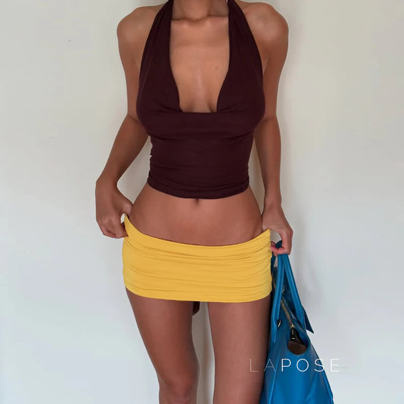 Kensi Halter Open Back Skirt Set