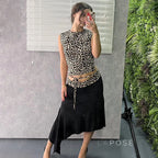 Khelani Leopard Asymmetric Skirt Set