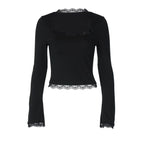 Lace Flare Sleeve Square Neck Top