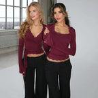 Lace Flare Sleeve Square Neck Top