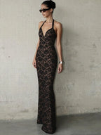 Lace Halter Slit Maxi Dress
