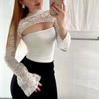 Lace Patchwork Flared Sleeve Top