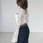 Lace Patchwork Flared Sleeve Top