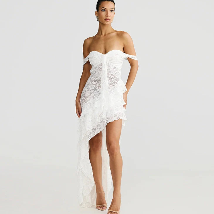 Lace Patchwork Strapless Mini Dress