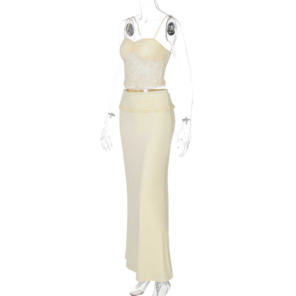 Lace Trim Camisole & Fishtail Skirt Set